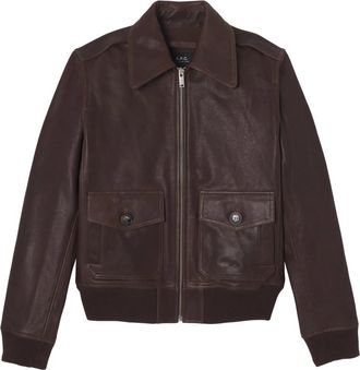 A.P.C. Gaelle Leren Bomberjack - Dames - Leren en Su&egrave;de Jassen - Bruin - XS - Leer - Jassen