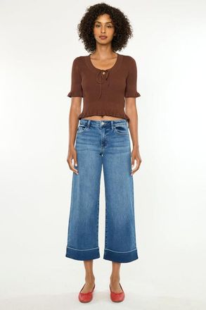Kancan Fig Essentials Mid Rise Crop Wide Jeans in Medium Wash at Nordstrom, Size 26