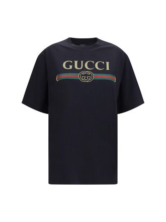 Gucci Womens T-Shirt Cotton And Silk Jersey Black-Multicolour T-Shirts & Jerseys Black/multicolour