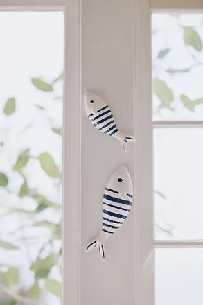 Anthropologie Stripe Fish Ceramic Gallery Wall Charms, Set of 2