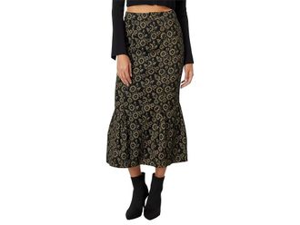 En Saison Flora Midi Skirt Womens Skirt Black/Taupe : XS, Cotton/Spandex