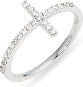 Meira T 14k White Gold Diamond Cross Ring at Nordstrom, Size 6.5