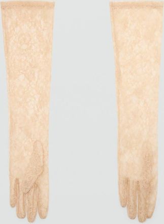 Mango Guanti lunghi pizzo beige - Donna - S - MANGO