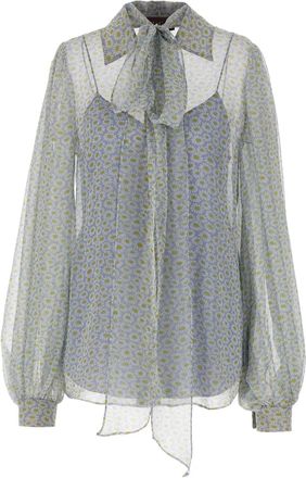 Gucci Blouse met madeliefjes-print en strik - Blauw