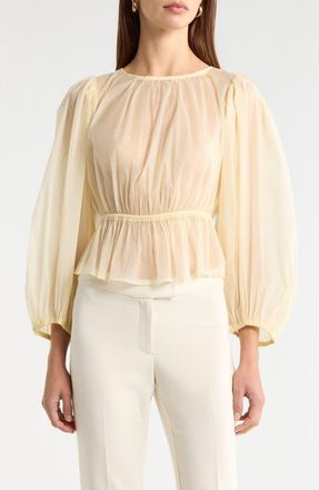 ASTR the Label Amie Peplum Sheer Chiffon Top in Lemon at Nordstrom, Size X-Small