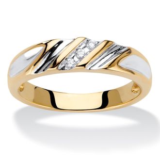 Palm Beach Jewelry Mens Diamond Accent Two-Tone Diagonal Grooved Wedding Band in 18k Gold-plated