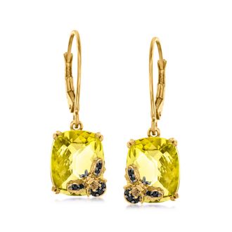 Ross-Simons Lemon Quartz Bumblebee Drop Earrings With Smoky Quartz and Black Spinel Accents in 18kt Gold Over Sterling