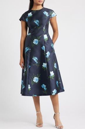 Sachin & Babi Jackie Print Flare Midi Dress in Night Sky Blue Oculata at Nordstrom Rack, Size 10