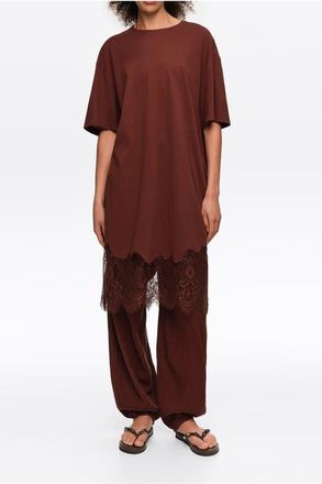 Bimba & Lola Short Lace T-Shirt Dress in Brown at Nordstrom, Size Xx-Small Eu