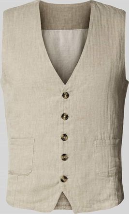 Lindbergh Lindbergh Weste aus Baumwoll-Leinen-Mix mit Knopfleiste in Sand, Gr&ouml;&szlig;e XL