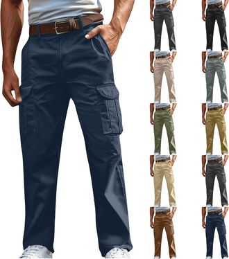 Generic Mens Cargo Trousers Cotton Linen Combat Pants High Waist Lightweight Autumn Summer Trousers for Men Tactical Pant Track Bottoms Hiking Walking Loungep