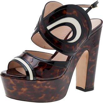 Nicholas Kirkwood Brown Marble Print Patent Leather Platform Block Heel Sandals