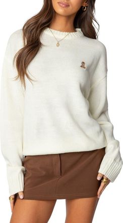 Edikted Puppy Love Embroidered Sweater in White at Nordstrom, Size X-Small
