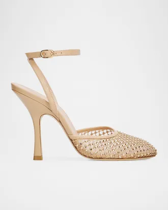 Stuart Weitzman 85mm Bareitall Shine Mesh and Leather Pumps