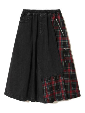 Undercover Geruite midi-rok met vlakken - Zwart