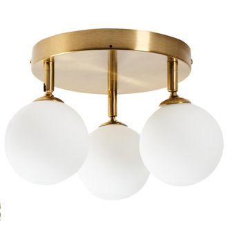 Beliani L&aacute;mpara De Techo Moderna De Vidrio De 3 Luces Placa De Metal Redonda Colgante De Lat&oacute;n Blanco Mavilla