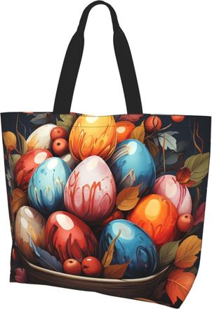 Generic Easter Egg Pattern Grocery Bag Durable Women Handbag Waterproof Shopping Bags For Picnic Beach Travel