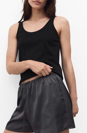 Mango Scoop Neck Cotton Tank in Black at Nordstrom, Size Medium