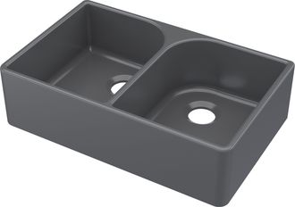 Balterley Fireclay 2 Bowl Butler Kitchen Sink Full Weir Dark Grey 795x500mm
