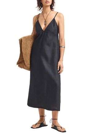 Vitamin A Zella Linen Cover-Up Maxi Dress in Black at Nordstrom, Size X-Small