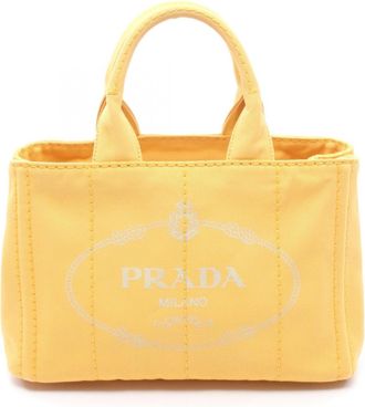 Prada Yellow Canvas Handbag Tote Bag (Pre-Owned)