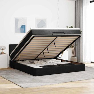 vidaXL Vidaxl - Cama Otomana Con Colch&oacute;n Y Luces Led Tela Negra 180x200cm