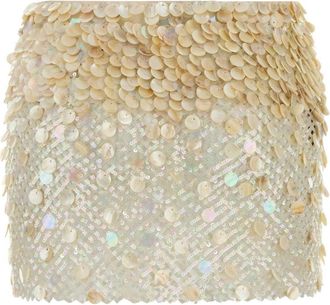 Alanui Womens Light Between Palms Mini Skirt Beige Cotton Mother Pearl