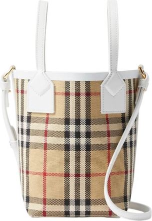 Burberry Mini London Canvas Leather Check Tote Bag