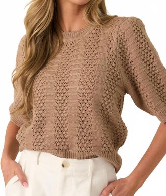 Entro Texture Short Sleeve Sweater In Taupe