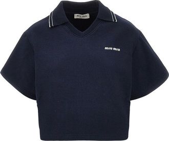 Miu Miu Short-sleeved cropped sweatshirt with collar Woman XS