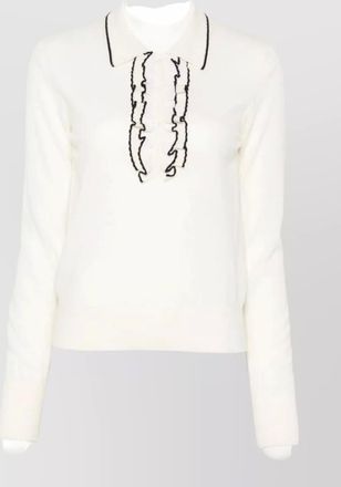 Forte_Forte ruffled trim ribbed virgin wool polo jumper