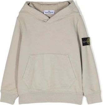 Stone Island Kids Sweatshirts, male, Gray, 8 Y, Grey Cotton Hoodie with Comp Motif