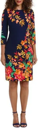 London Times Floral Scuba Sheath Dress in Navy Coral at Nordstrom Rack, Size 12