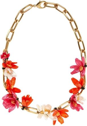 La DoubleJ Blauwe Jas met Flora Ketting - Dames - Kettingen - Veelkleurig - ONE Size - Accessoires