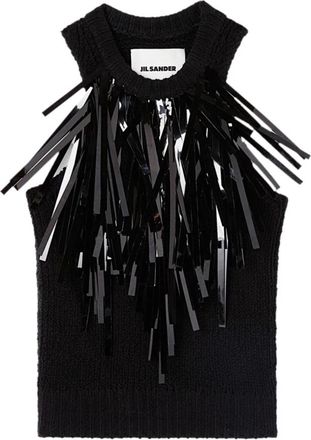 Jil Sander Katoenen Top met Pailletten Franjes - Dames - Tops zonder mouwen - Zwart - XS - Katoen - Tops
