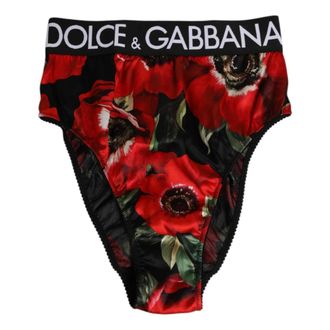 Dolce & Gabbana Bottoms, female, Multicolor, Size: S Black Floral High Waist Panty