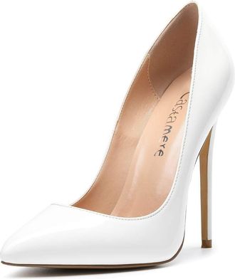 Castamere Womens High Heels Slip-on Pumps Pointed Toe Stilettos Court Shoes 4.7IN Heeled Patent White Shoes UK 9.5/10
