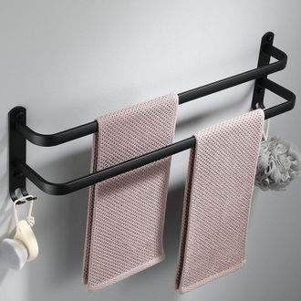 OEM [nunca Usado] Toallero De Pared De Aluminio - 2 Niveles - Con Ganchos - 30 Cm - Impermeable - Negro - Para Ba&ntilde;o, Cocina, Ducha