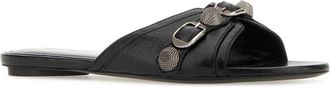 Balenciaga Womens Black Leather Slippers Blackagednikel Flat Shoes