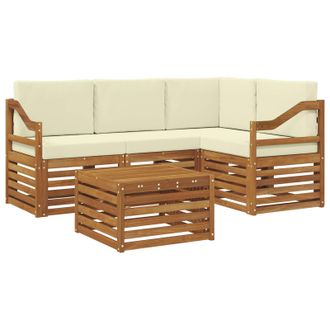 vidaXL Conjunto De Sof&aacute;s De Exterior Con Coj&iacute;n 5 Pcs Natural Y Crema Vidaxl