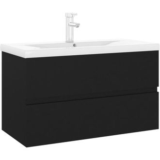 vidaXL Sink Cabinet with Built-in Basin Black Engineered Wood vidaXL