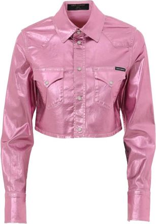 Dolce & Gabbana Camicia Cropped in Tessuto Stretch Lurex - Dames - Overhemden - Roze - S - Katoen - Overhemden