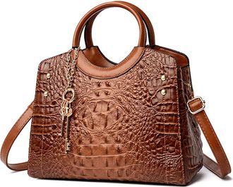 Generic Fashion Satchel Handbag for Women tote Top Handle Purse Crocodile Crossbody Bag Retro Ladies Large Shoulder Bag (Yellow)