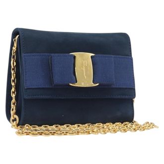 Ferragamo Ginny Chain Waist Suede Navy Suede Handbag (Pre-Owned)
