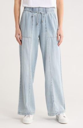 Kensie Drapey High Waist Tie Wide Leg Jeans in Camden at Nordstrom Rack, Size X-Large