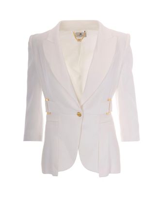 Elisabetta Franchi Ivory Linen Blend Single-Breasted Blazer with Peplum Effect