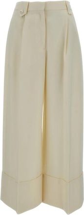 Simone Rocha Wijde Pijpen Broek met Riemlussen en Tab - Dames - Wijde Broeken - Beige - 3XS - Wol - Broeken