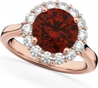 Allurez Halo Round Lab Garnet & Lab Grown Diamond Engagement Ring 14K Rose Gold 4.45ct