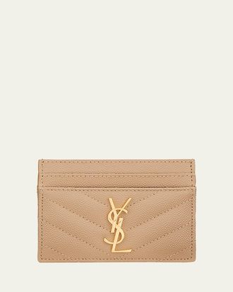 Saint Laurent Cassandre YSL Monogram Card Case in Grained Leather