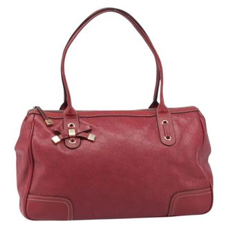 Gucci Princy Boston Guccissima Leather Red Leather Handbag (Pre-Owned)